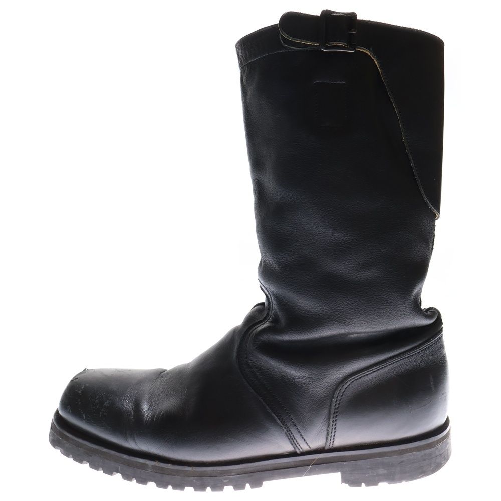 Side view of a black leather engineer boot on a white background.