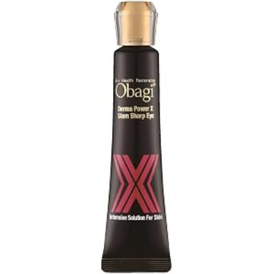 A full tube of Obagi Derma Power X Stem Sharp Eye eyelid serum on a white background.