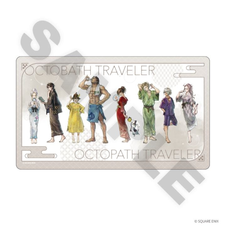 Rubber desk mat showing characters from Octopath Traveler standing across a beige decorative background with the text "OCTOPATH TRAVELER".