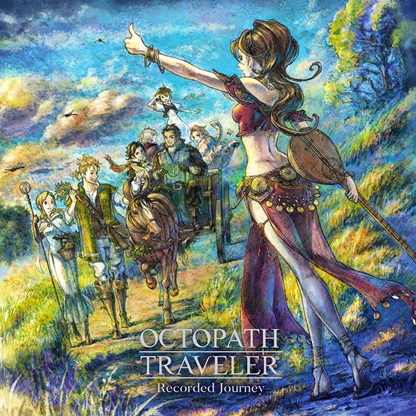 Album cover art for OCTOPATH TRAVELER -Recorded Journey- showing illustrated characters traveling with a musician in the foreground.