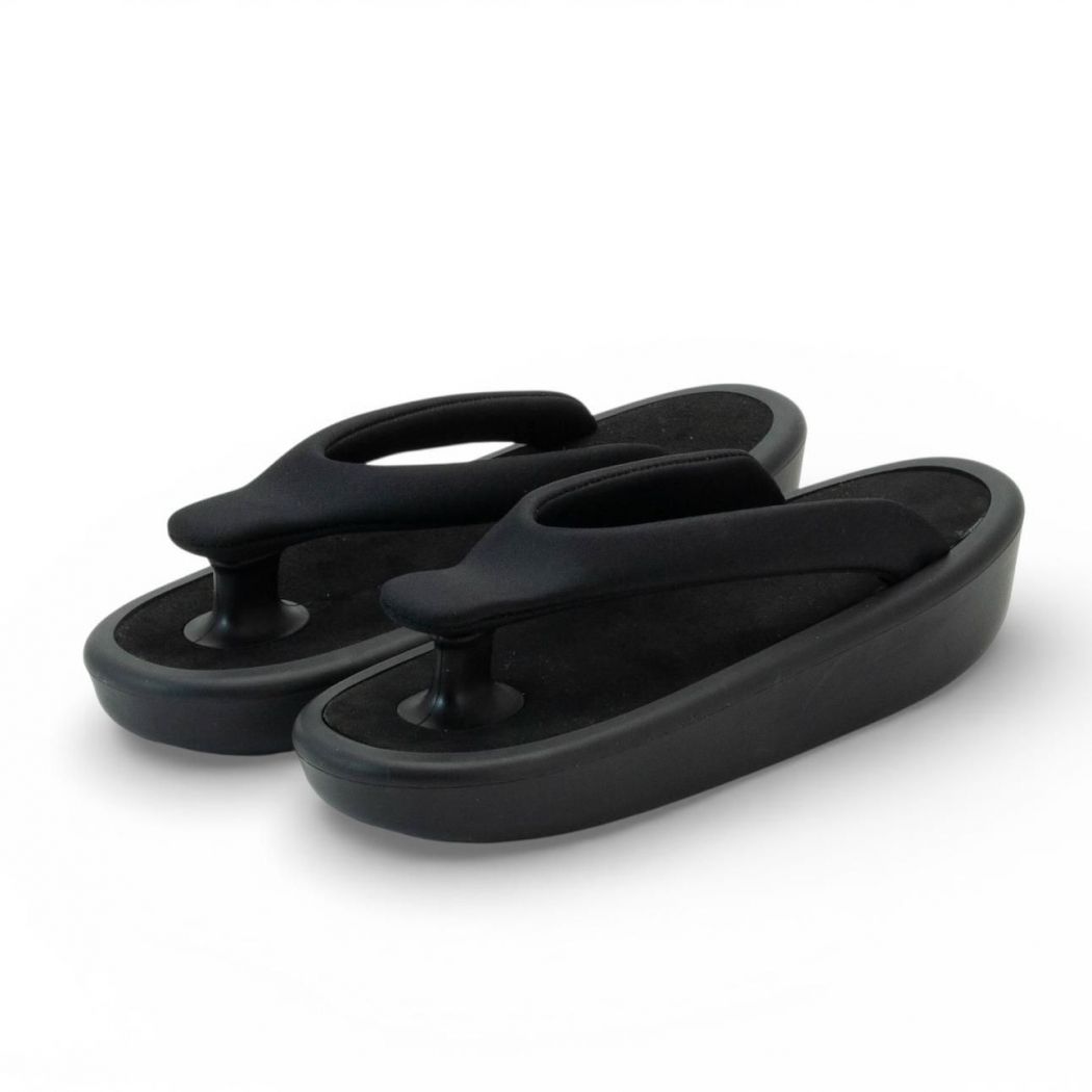 Black OJOJO 02 synthetic leather sandals shown as a pair on a white background.