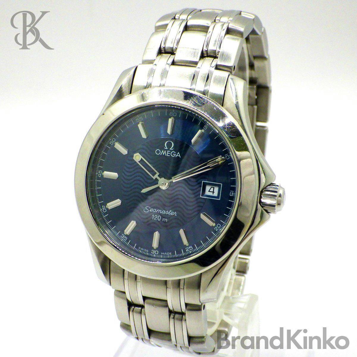 Front view of an OMEGA Seamaster 2511.81 quartz stainless steel wristwatch with blue wave dial and metal bracelet.