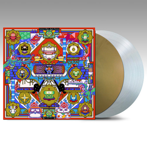 Vinyl records and the colorful album sleeve for the 'ワンス・アポン・ア・塊魂' original soundtrack.