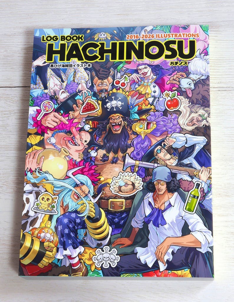 Front cover of the comic book LOG BOOK HACHINOSU showing colorful illustrated characters and the large title.