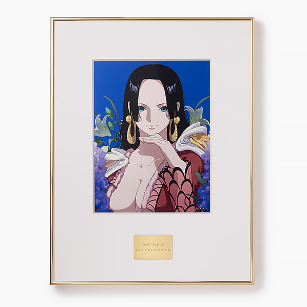 A framed One Piece art print featuring Hancock centered within a white mat and a gold frame with a gold nameplate.