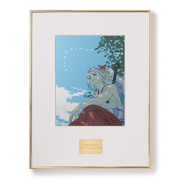 Framed One Piece art print of Yamato shown in a white mat and gold frame with a small gold plaque.