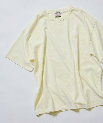 Natural ONEITA slub pigment dye cotton T-shirt laid flat on a white background.
