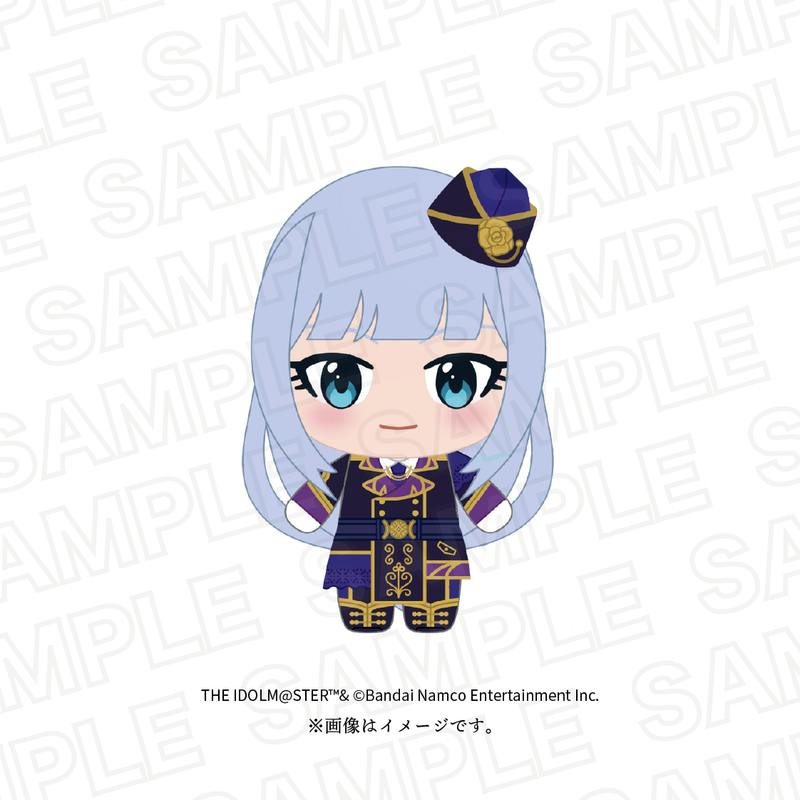Illustrated sample of the Rafael plush showing a front view of the character with light blue hair and a purple outfit.