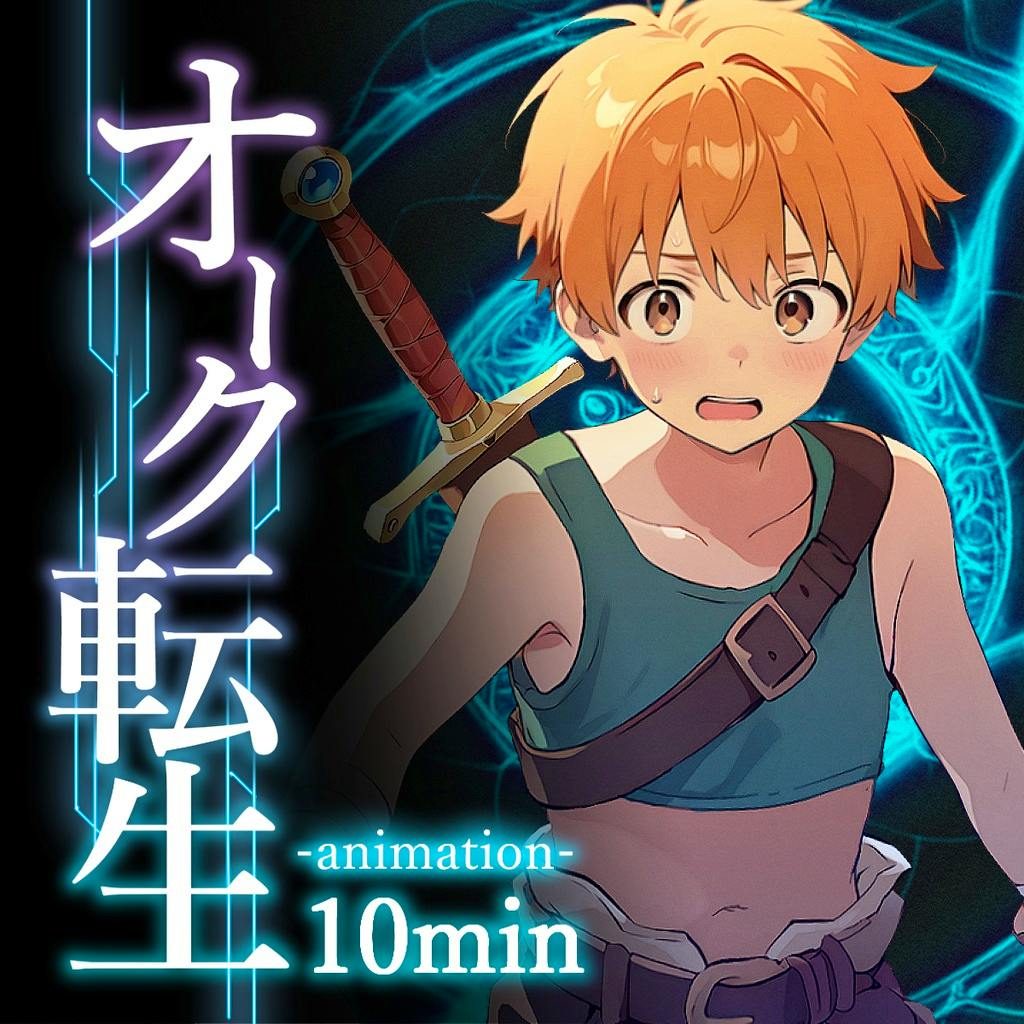 Book cover art showing an orange-haired anime boy with a sword, glowing blue magic circle background, and Japanese title text with “-animation- 10min.”