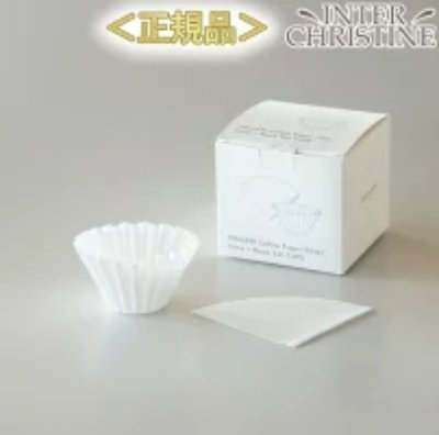 Box of ORIGAMI coffee paper filters with a cone-shaped filter and a folded wave filter displayed in front.