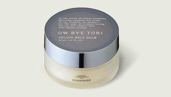 Jar of OW BYE TORI Velour Melt Balm hair wax (40 mL) with a silver lid on a light background.