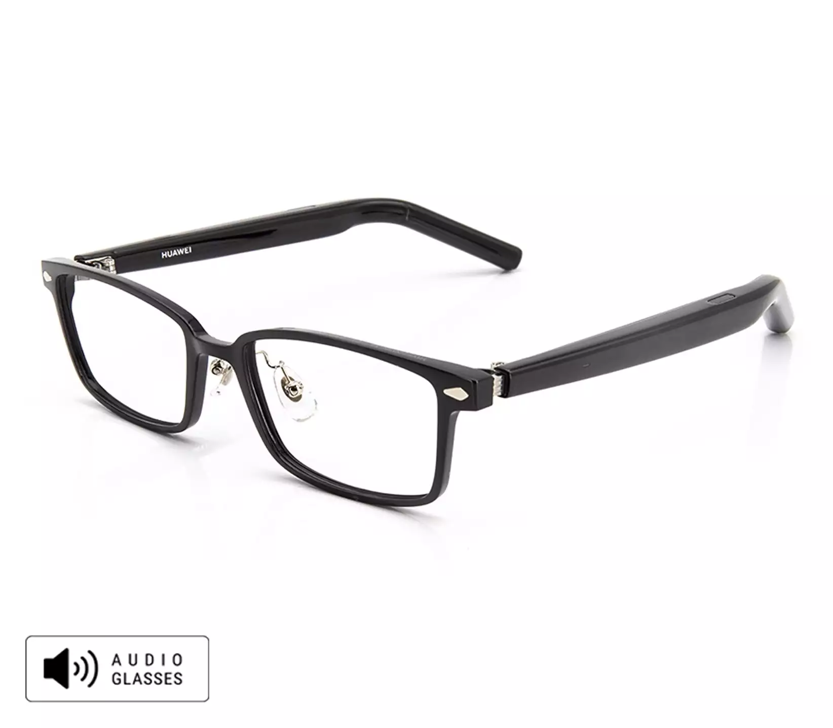 OWNDAYS × HUAWEI Eyewear 2 HW2003-3A C1 black plastic eyeglasses shown at an angle on a white background.