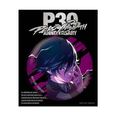 Circular can badge showing an illustrated protagonist's face with "P30" 30th anniversary text on a black background.