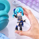 A hand holding a PalVerse ホロライブ plastic figure (vol.2) against a pastel background.