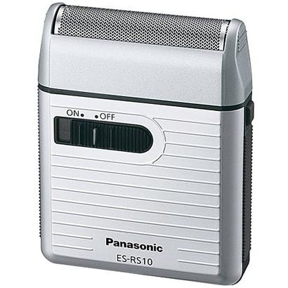 Front view of a silver Panasonic single-blade men's electric shaver (model ES-RS10) with an on/off slider.