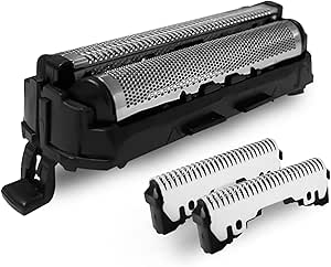 Panasonic-compatible replacement shaver blades and foil assembly (inner and outer blades) shown on a white background.