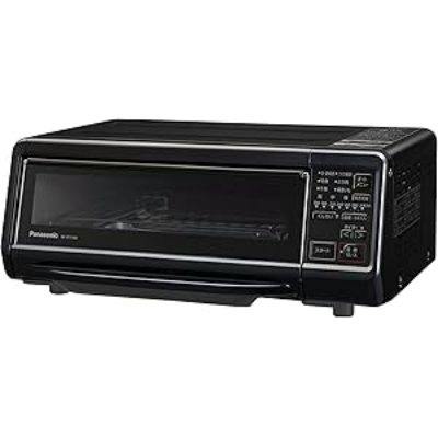 Front view of the black Panasonic electric smoker fish grill with glass door and right-side control panel.