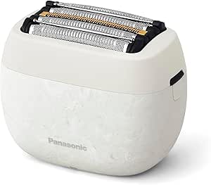 Marble white Panasonic Lamb Dash men's compact shaver displaying its shaving head and textured stone-grain body.