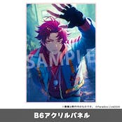B6 acrylic panel showing a full-color illustration of Paradox Live character 朱雀野アレン with a visible "SAMPLE" watermark.