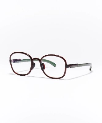 Front three-quarter view of a pair of plastic eyeglasses with square rounded frames on a white background.