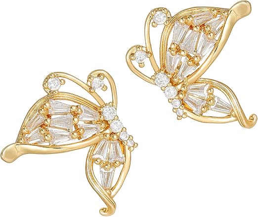 Gold-tone butterfly hair clip with clear rhinestone accents shown on a white background.