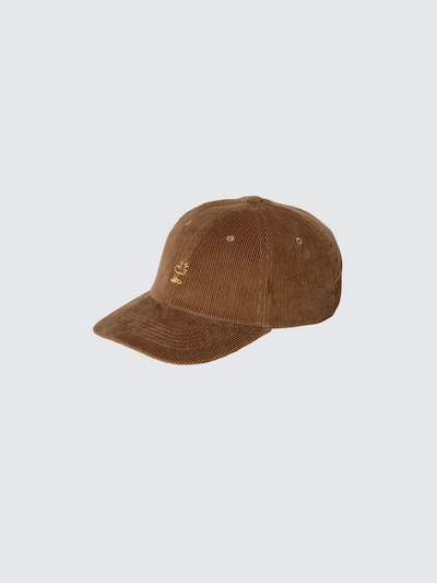 Brown corduroy UV-cut cap shown on a plain light background, front-left view with small front embroidery.