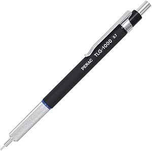 Black Penac TLG-1000 0.7 mechanical pencil with metal tip and pocket clip on a white background.