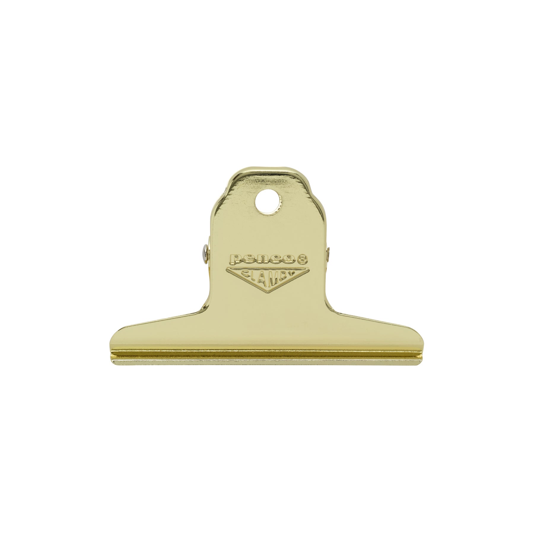 Front view of the Penco® クランピークリップ ゴールド S metal clip on a white background.
