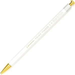 White Penco Prime Timbers mechanical pencil with brass tip and brass end cap on a white background.