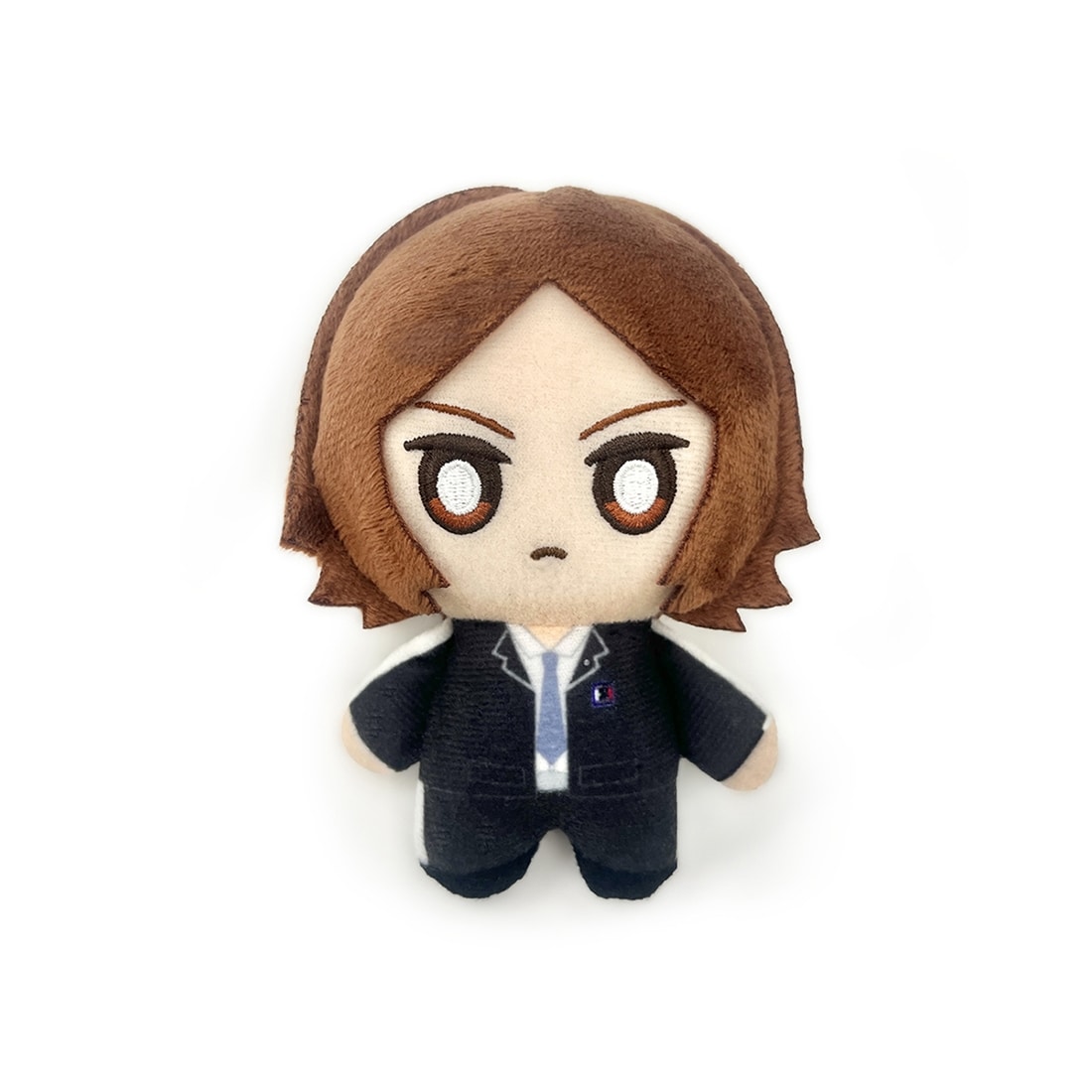 Front-facing plush keychain of the P2罪 protagonist on a white background.