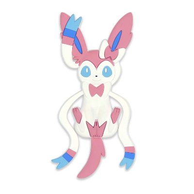 Plastic hook shaped like the Pokémon character Nymphia (Sylveon) in pink, white, and blue.