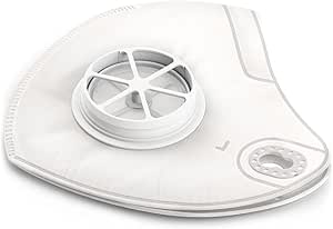 White Philips kids' mask filter showing the filter body with a circular valve and an attachment ring on a white background.