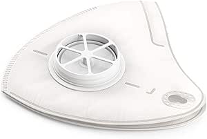 White triangular Philips FY0086/00 Breeze replacement mask filter with a circular exhalation valve.