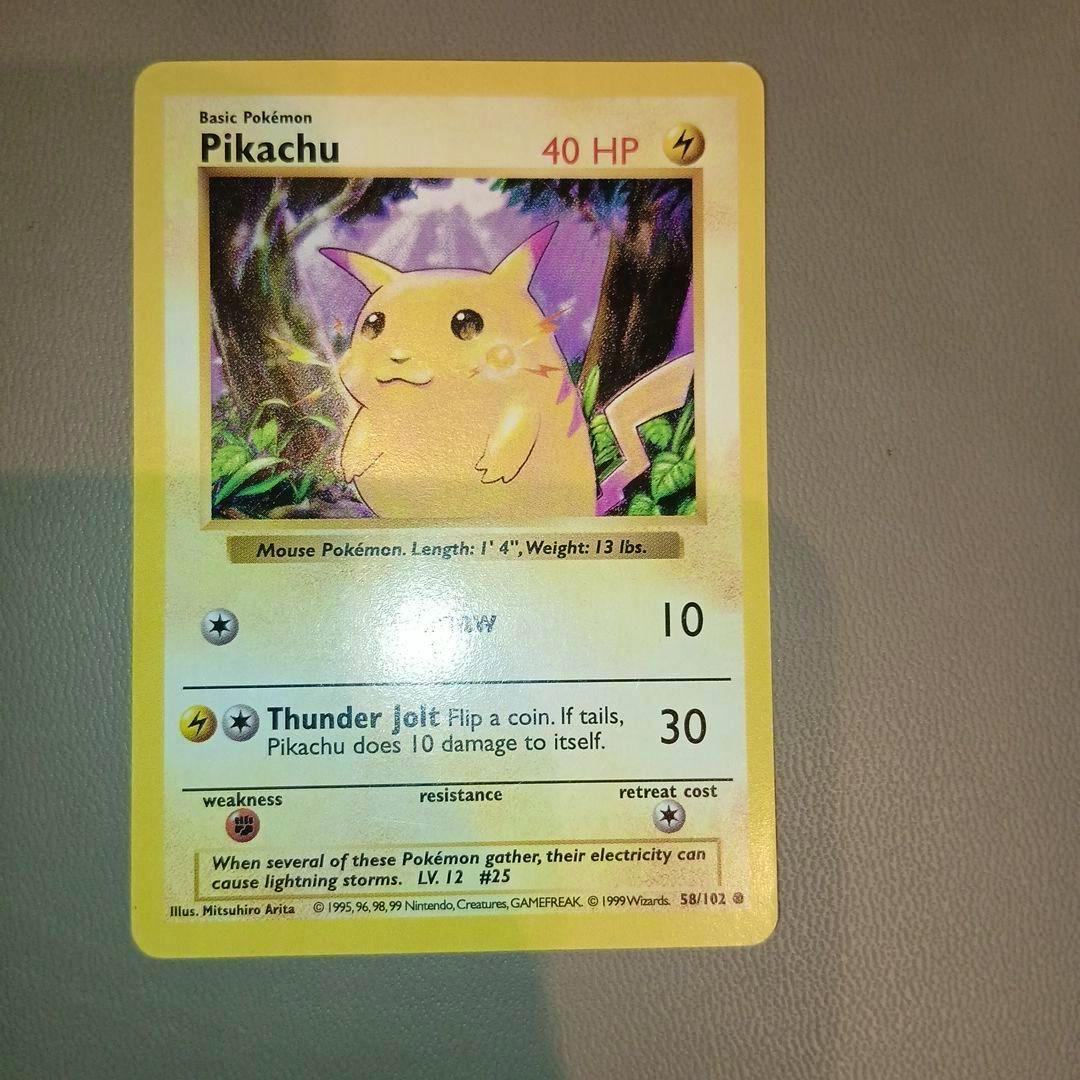 Front of the Pikachu English Pokémon trading card showing the artwork, name, 40 HP, and attack text.
