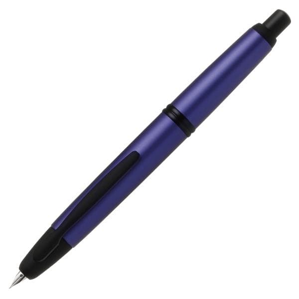 Matte purple Pilot capless knock-style fountain pen with fine nib shown diagonally on a white background.