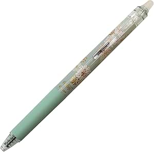 Sedon Green Pilot FriXion Synergy Knock ballpoint pen with chrysanthemum print on the barrel, shown on a white background.