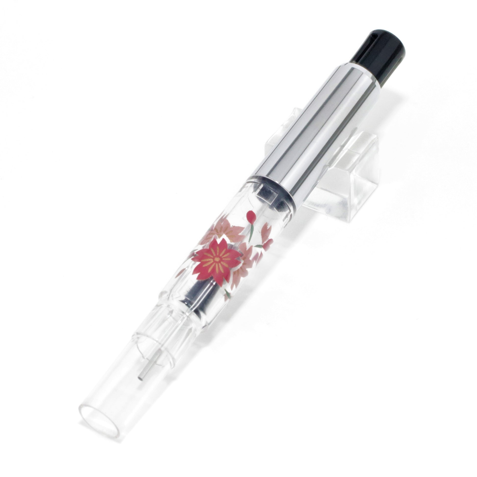 Clear PILOT fountain pen ink converter decorated with cherry blossom Wajima maki-e.