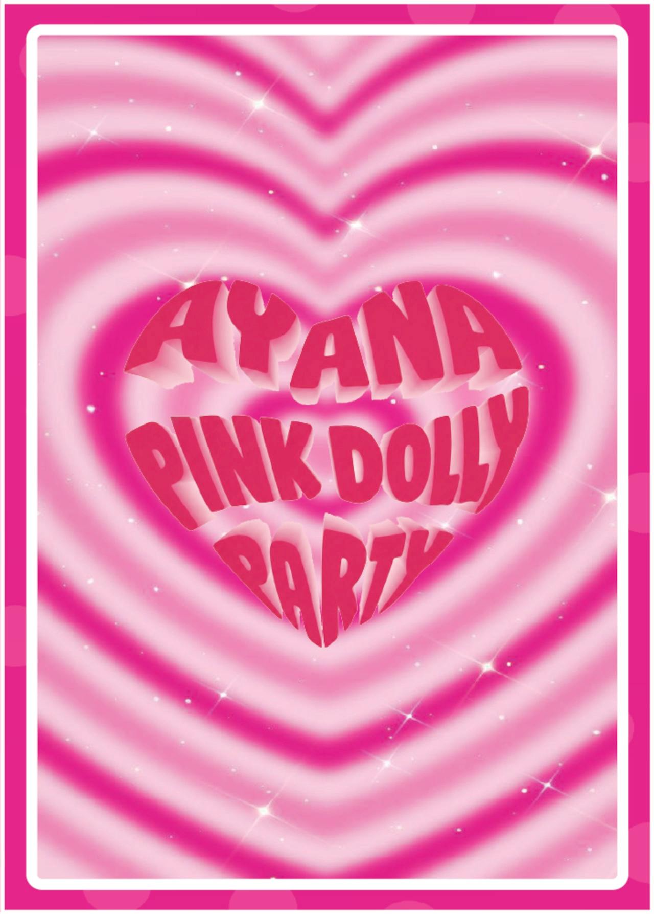 Pink heart-pattern photocard design showing the words "PINK DOLLY PARTY" in the center.