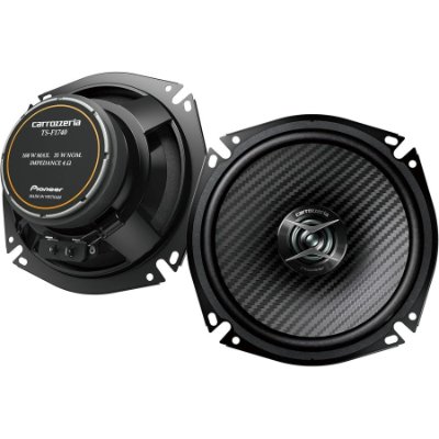 Front and rear views of a Pioneer TS-F1740II 17cm coaxial 2-way car speaker pair on a white background.