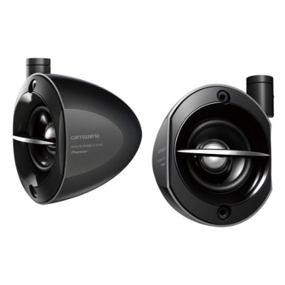 Pair of carrozzeria Pioneer TS-STX510-B satellite speakers shown from front and angled views on a white background.