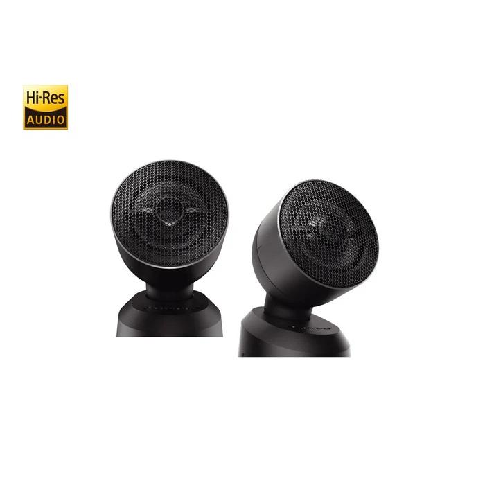 Pair of black Pioneer TS-T450 car tweeter speakers photographed on a white background with a Hi-Res Audio logo.
