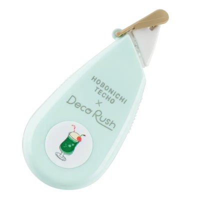 Mint-green Deco Rush tape applicator with "Hobonichi Techo x Deco Rush" text and a small green drink motif on the front.
