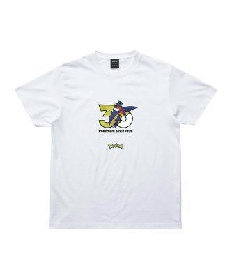 White cotton T-shirt with a centered 30th Anniversary Pokémon ガブリアス graphic and a small Pokémon logo below.