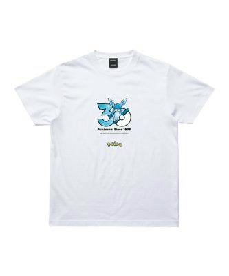 White Pokémon 30th Anniversary T-shirt showing a blue "30" graphic with Glaceon (グレイシア) and the text "Pokémon Since 1996".