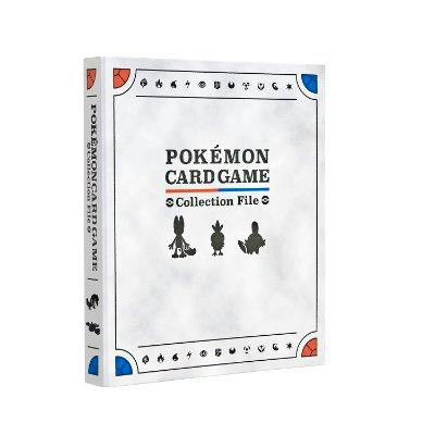 White Pokémon Card Game collection binder showing three Pokémon silhouettes and the text "POKÉMON CARD GAME Collection File" on the front cover.