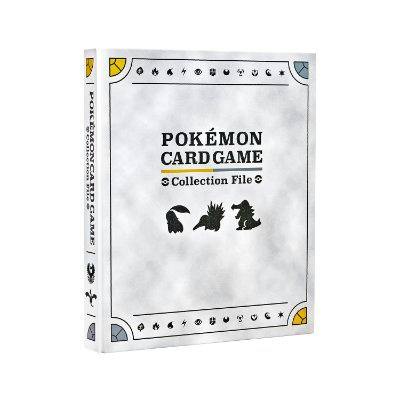 White Pokémon Card Game collection binder with cover text “POKÉMON CARDGAME Collection File” and three Pokémon silhouettes on the cover.