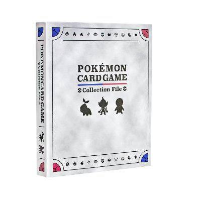 Front view of a white Pokémon Card Game collection binder showing the cover text and three small Pokémon silhouettes.