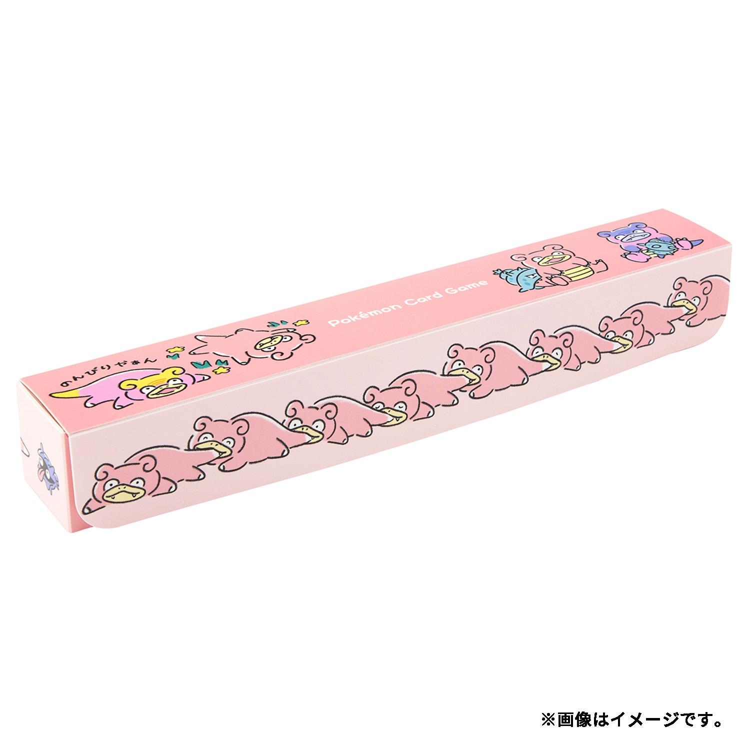 Pink rectangular playmat case featuring repeated Slowpoke illustrations and other Pokémon designs.