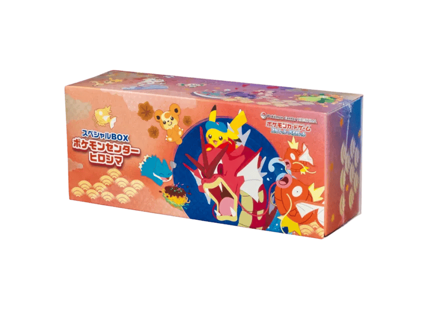 Photograph of the Pokemon Card Game Scarlet & Violet Special Box "Pokemon Center Hiroshima" showing the illustrated rectangular product box with Pokemon characters on the packaging.