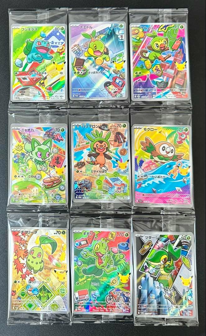 Nine Pokémon promo trading cards in individual clear sleeves arranged in a 3x3 grid on a dark background.